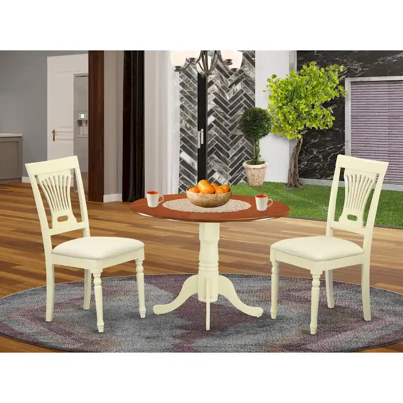 East West Furniture 3 Piece Kitchen Table Set- a Round Dining Table and 2 Dining Room Chairs, Buttermilk & Cherry (Seat Options)