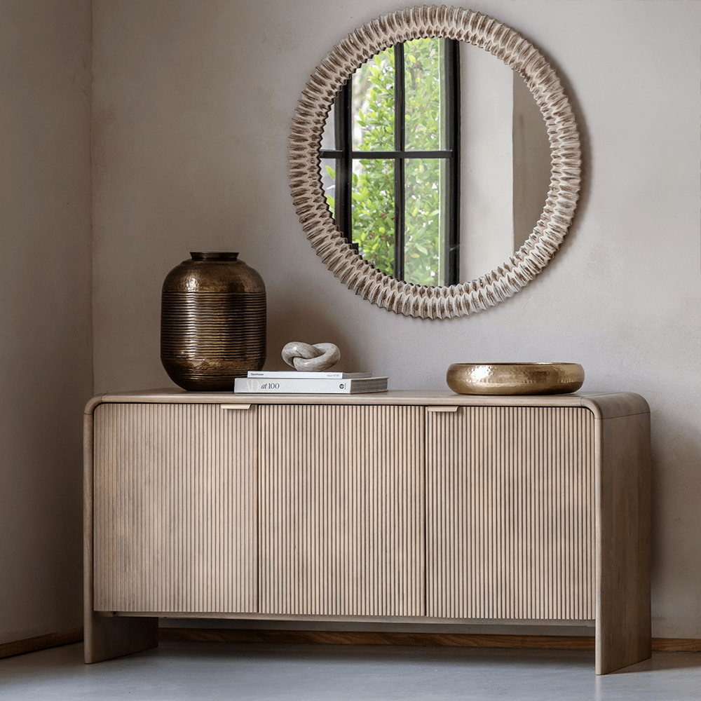 Ribbed Wooden 3 Door Sideboard