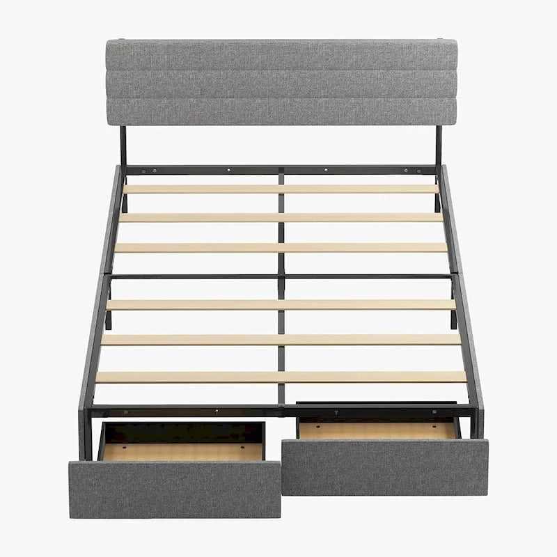 Mixoy Full/Queen/King Size Bed Frame, No Box Spring Needed Bed Frame with Headboard, Upholstered Platform Bed Frame for Bedroom