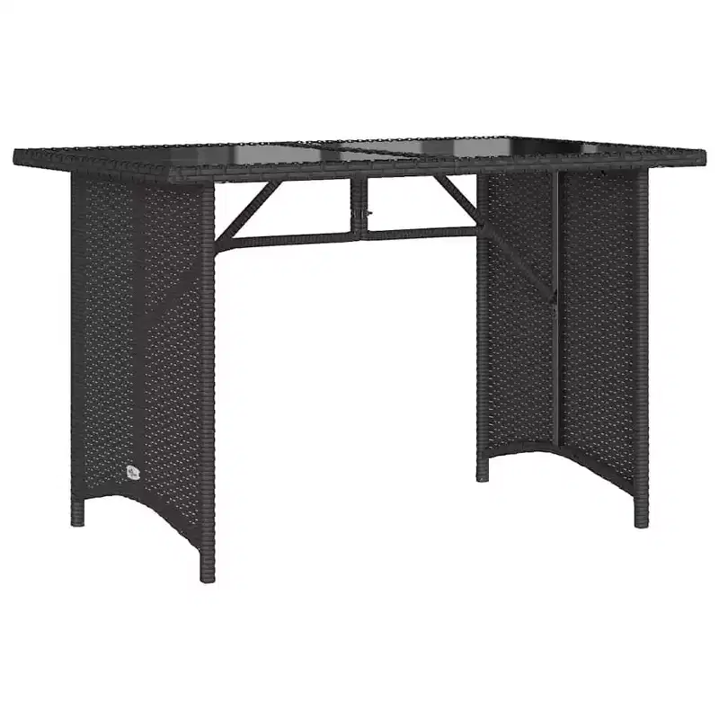 vidaXL Garden Table Black Poly Rattan, Tempered Glass, Powder-Coated Steel