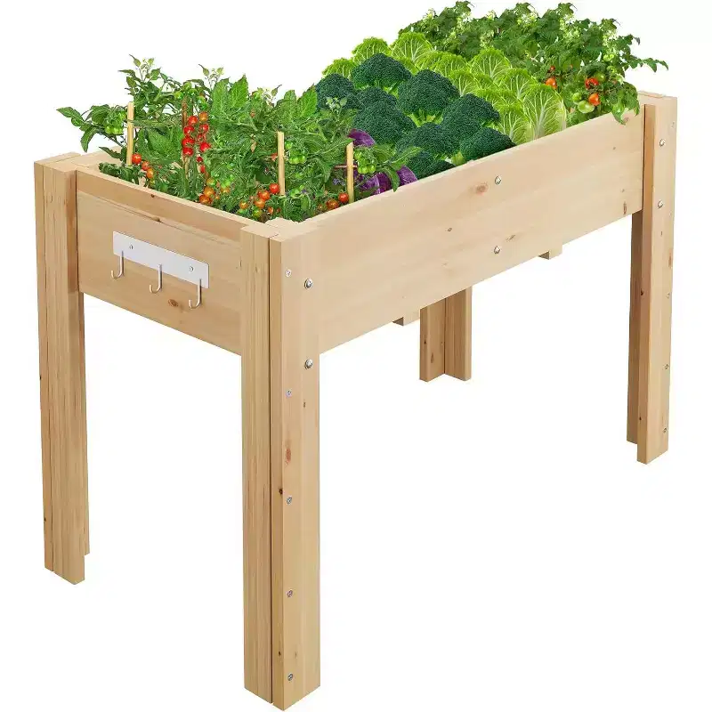 Raised Garden Bed with Leg & Hooks for Outdoor Growing Vegetables and Herbs,Elevated Wood Planter Box Stand with Non-Woven Liner for Backyard, Patio