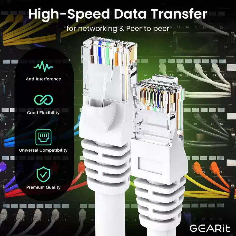 GEARit Cat6 Ethernet Patch Cable - Snagless RJ45, Stranded, 550Mhz, UTP, Pure Bare Copper Wire, 24AWG - White - 1ft