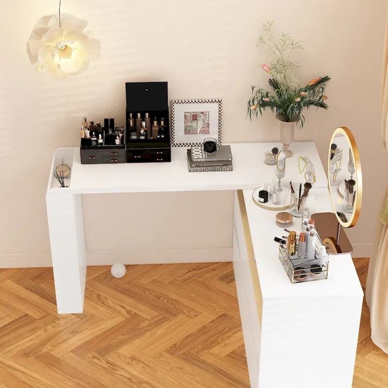 White Makeup Vanity Multi-Purpose Furniture Home Desk Corner Rotating