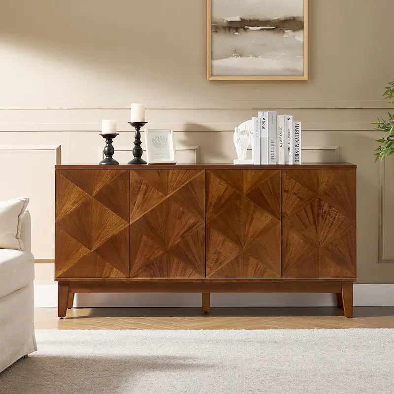 Ofelia Mid-century 60  Wide Geometric Patterned Sideboard with Adjustable Shelves by HULALA HOME