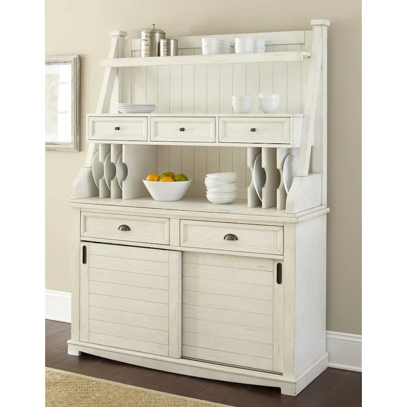 Steve Silver Cottonville Distressed Antique White Storage Buffet and Hutch