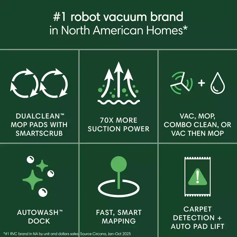 iRobot Roomba Plus 405 (G185) Combo Cordless Vacuum & Mop G185020 5.8" Cleaning Path Black