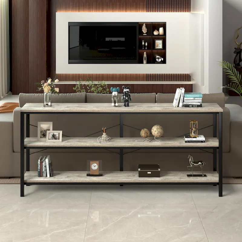Grey MDF 3-Tier Console Table, 55 in, for 1–2 Users