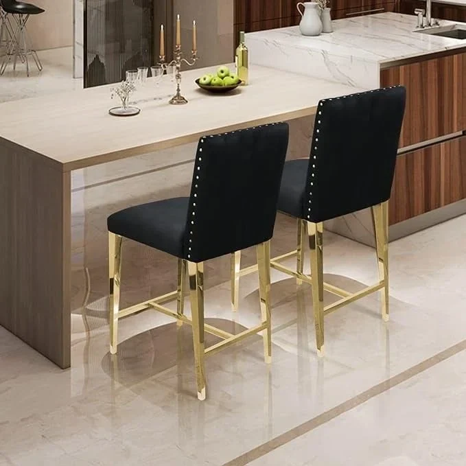Counter Height Bar Stools Island Bar Chairs with Gold Stainless Steel Legs