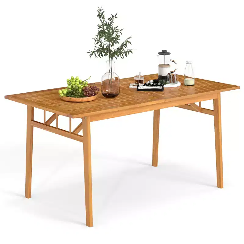Costway 63 Acacia Wood Dining Table for 6 People Heavy-Duty Indoor Outdoor Wooden Table