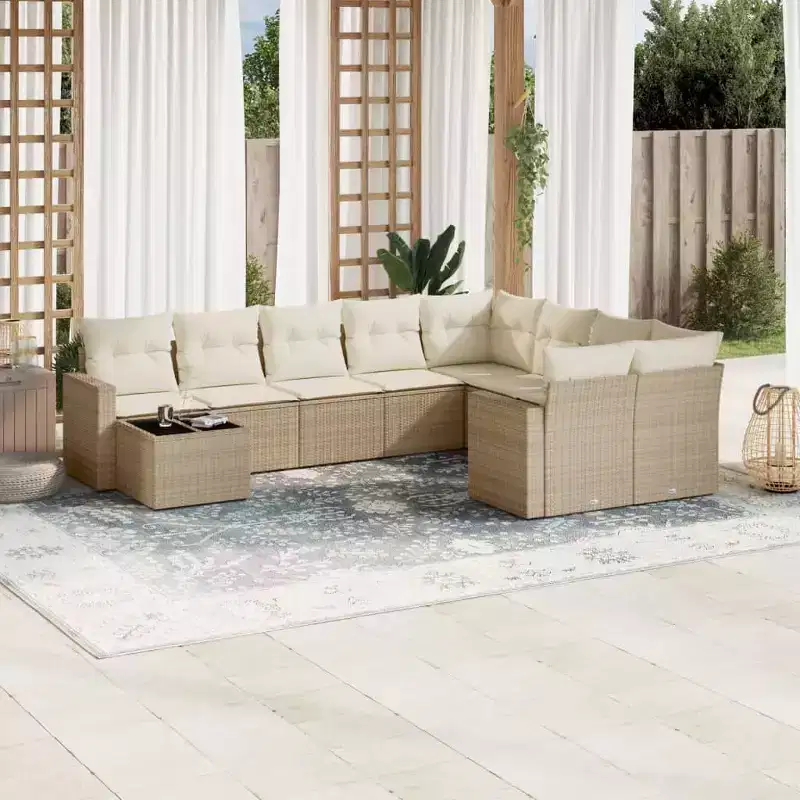 vidaXL 10 Piece Patio Sofa Set with Cushions Poly Rattan