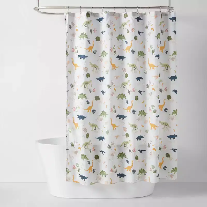 Dinosaur Kids' Shower Curtain - Pillowfort™: Multicolor, Machine Washable, Twill, Buttonhole Top, 72"x72"