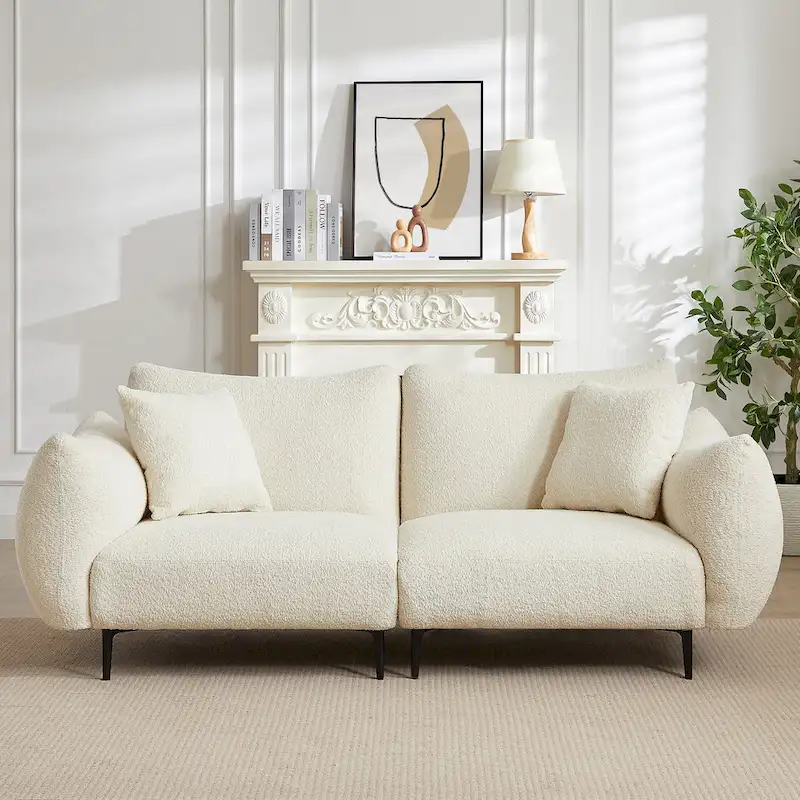 64 Classic Fabric 2-Seater Sofa with Wood Frame & 2 Pillows