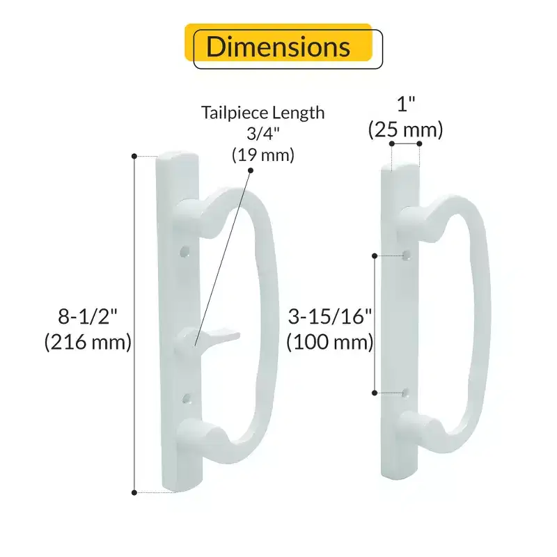 Brixwell 13-245w Patio Door Handle Offset Latch White Finish,8 1/2 height