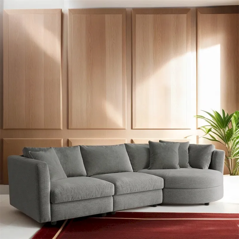 Three Indoor Cushioned Combination Sofas w/ 3 Pillows and Curved Seat