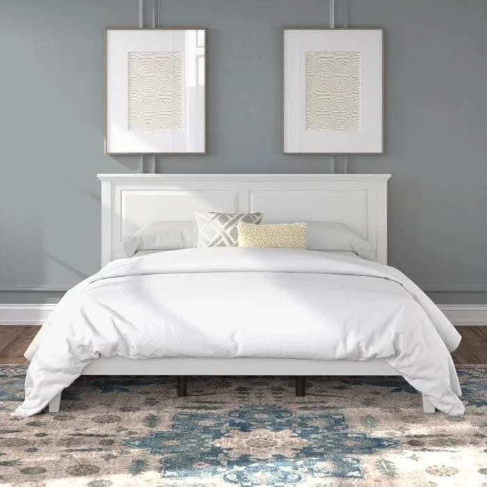Solid Oak Platform Bed with Tapered Legs and Headboard
