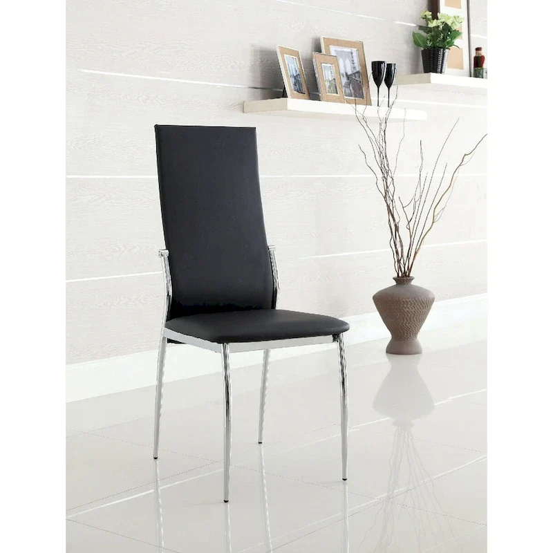 Dining Side Chair, Leatherette Seat, Chrome Legs, Set of 2 - Black / White
