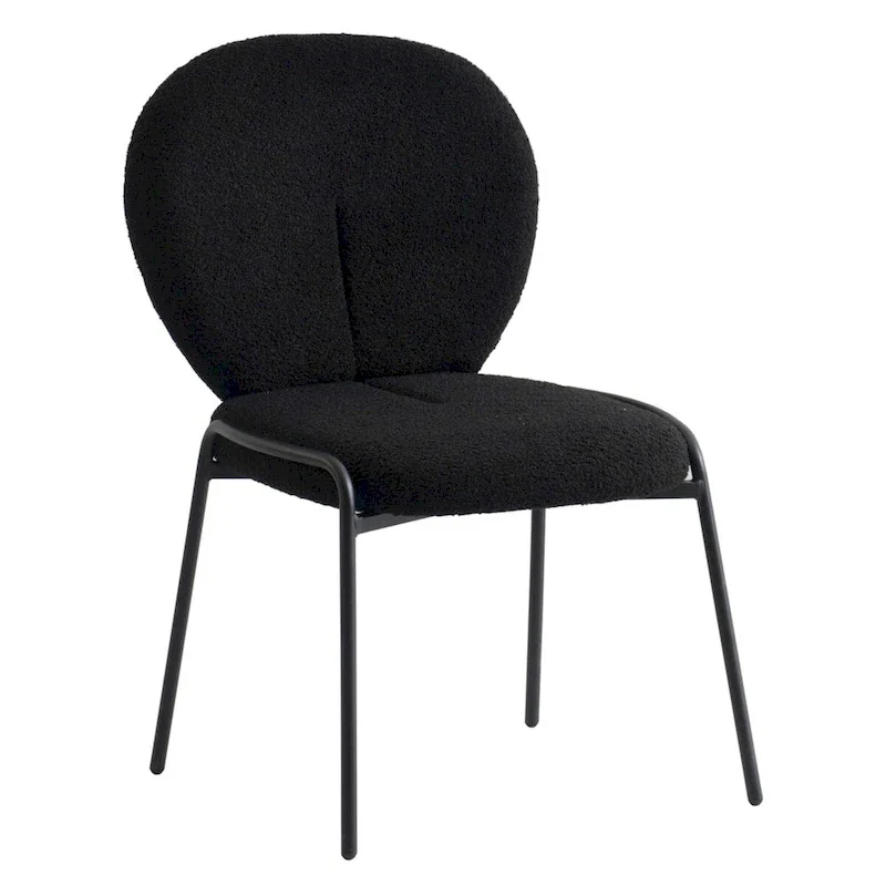 Celestial Boucle Dining Side Chair in Black Iron Frame