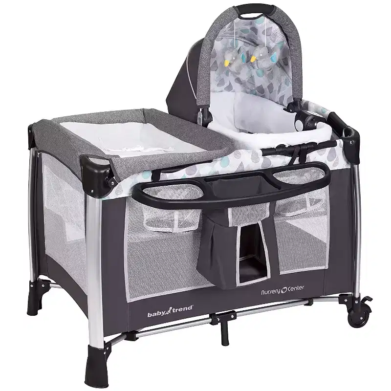 Baby Trend Deluxe Nursery Center, Portable Playard with Bassinet and Changing Table, Ideal for Babies and Toddlers, Travel Crib, Havenwood