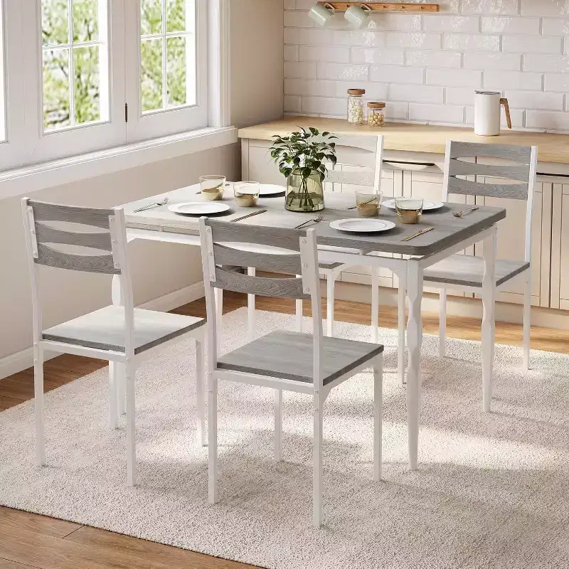 4-Piece Dining Table and Chairs Set for 4 Person, Modern Kitchen & Dining Room Furniture, Easy Assembly Space-Saving Table with 4 Chairs