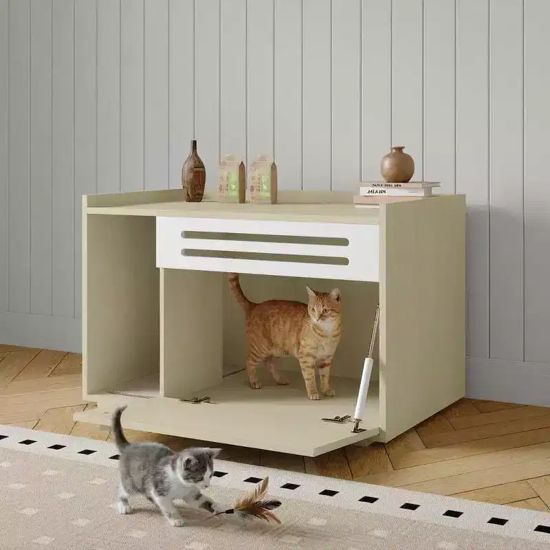 Cat Litter Box Cabinet with Flip-Down Door, Spacious Hidden Cat Litter Box Enclosure Cabinet, Ventilated Covered Litterbox Furniture