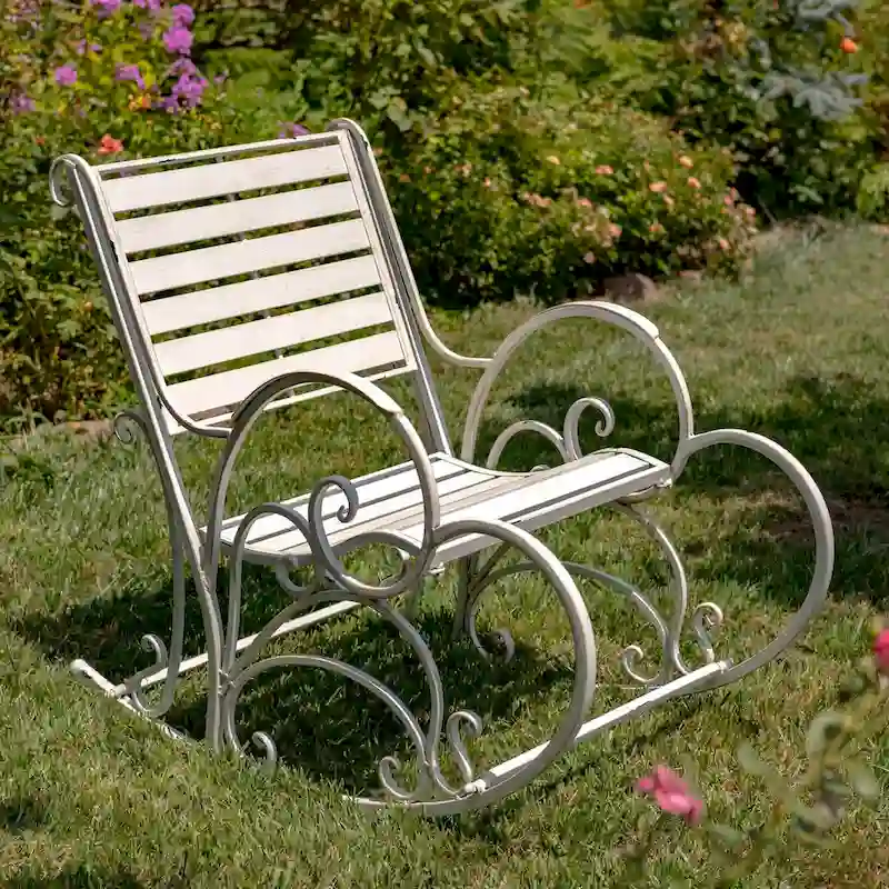 Monte Carlo 1968 Iron Rocking Arm Chair in Antique White - 24.5 L x 42 W x 36.5 H