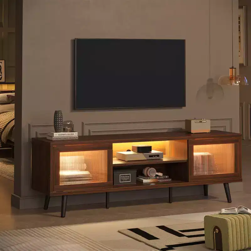 63" Modern TV Stand with LED Lights & Cable Management �C Fits TVs up to 75"