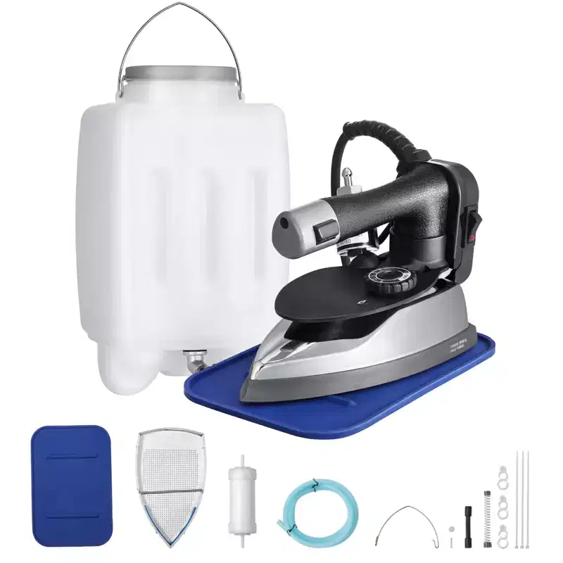 VEVOR Gravity Feed Steam Iron, 1000W Gravity Feed Iron with 3.5 L Large Capacity Tank, Demineralizer Cartridges,5 Temperature Settings,Black&Silver
