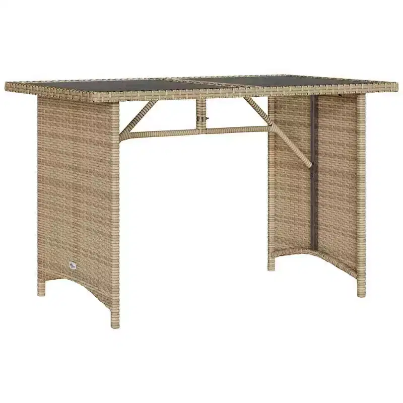vidaXL Garden Table Black Poly Rattan, Tempered Glass, Powder-Coated Steel