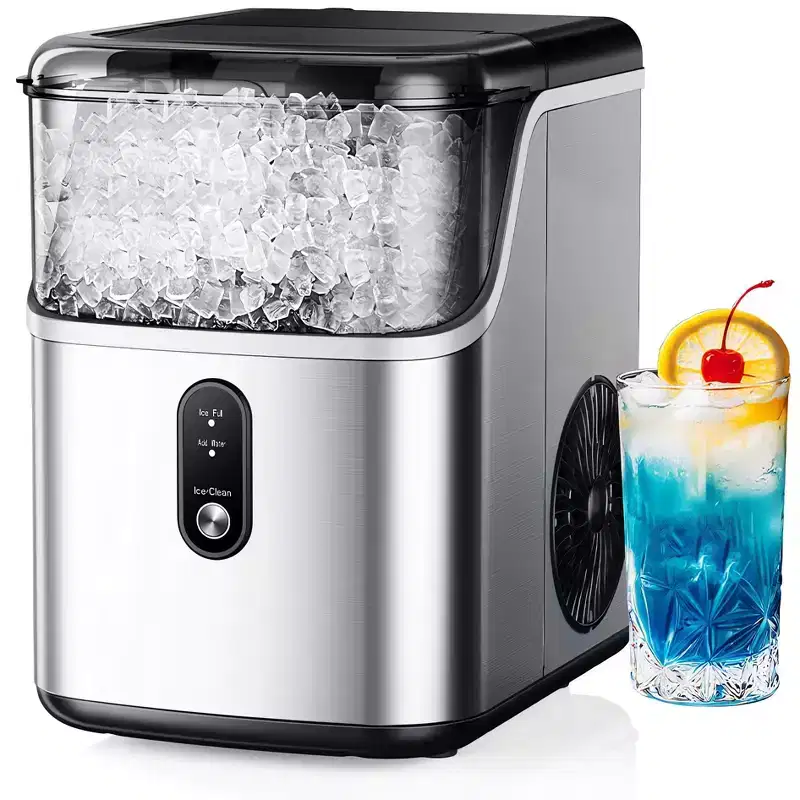 Simzlife 35 Lbs. Countertop Nugget Ice Maker, Stainless Steel Portable Ice Maker Machine with Self-Cleaning Function, Silver
