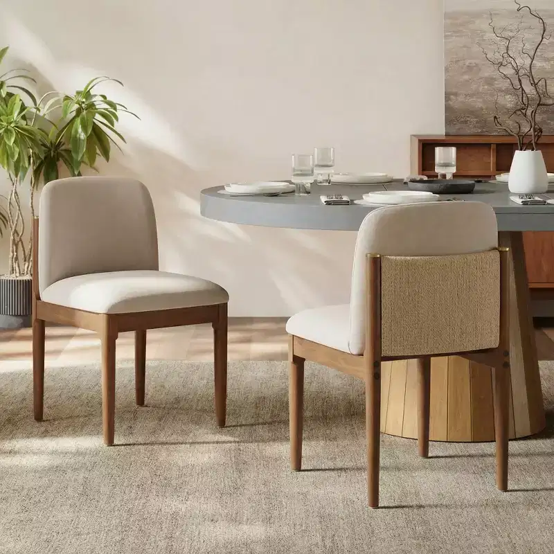 Christopher Knight Home Jodie Modern Rubberwood Upholstered Dining Chairs with Woven Rope Backrest (Set of 2)