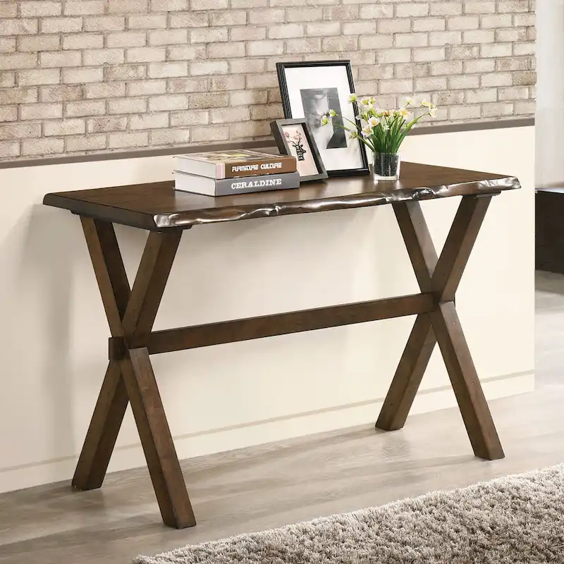 Walnut Solid Wood Sofa Table with Cross-Leg Base