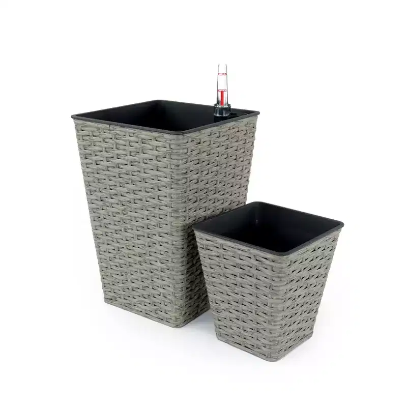 2-Pack Smart Self-watering Square Hand Woven Wicker Planter for Indoor and Outdoor