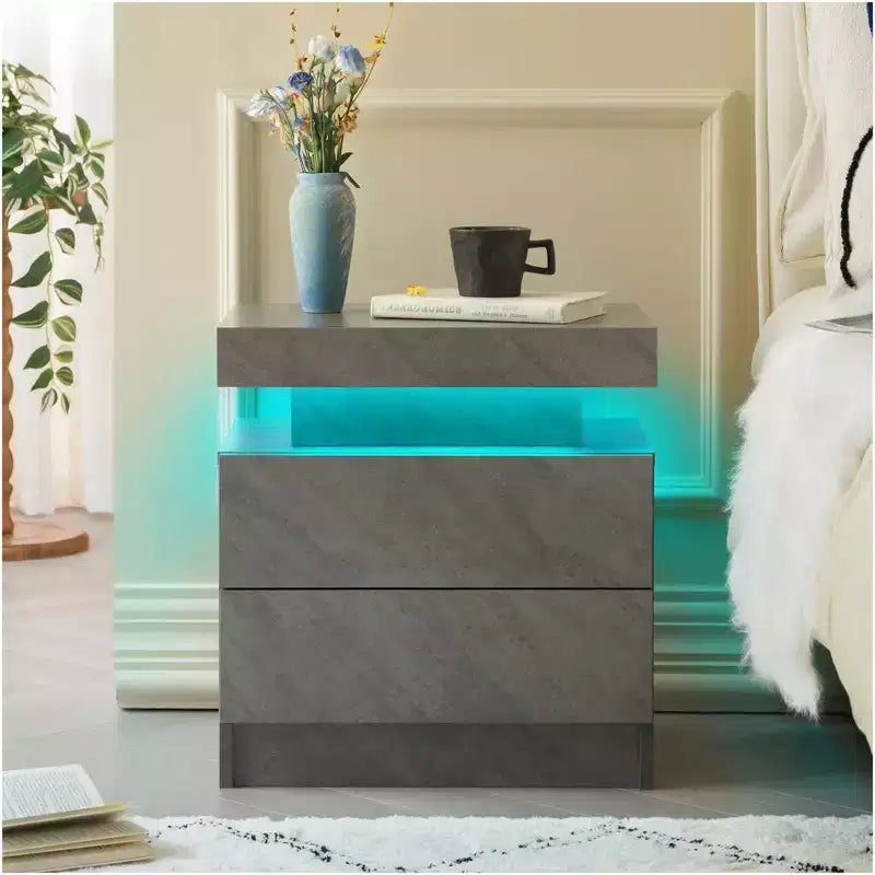Nightstand Bedside Table with 2 Drawers Modern End Side for Bedroom Deep Gray
