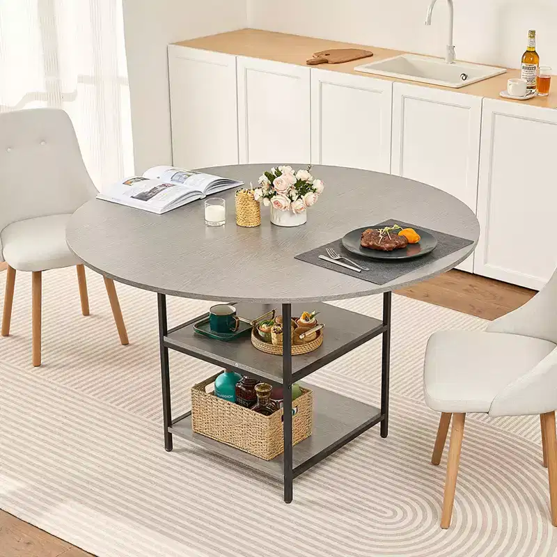 VEVOR Round Dining Table, 47 inch Wood Table for 4-6 Person, Modern Circle Dinner Furniture, with Storage Shelf and Metal Legs,(Only Table)Grey