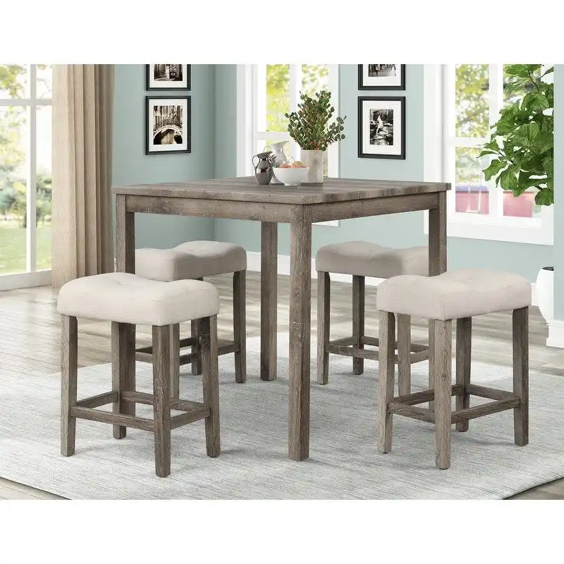 Best Master Furniture 5 Piece Square 36 x 36 Rustic Farmhouse Counter Height Set