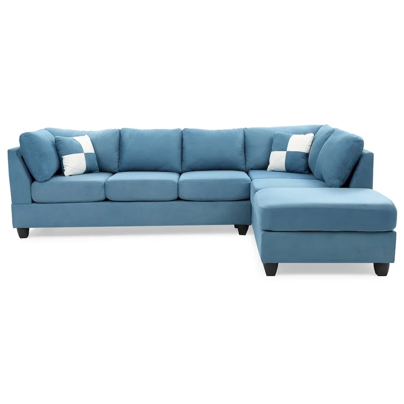 111 in. Suede 4-Seater Sectional Sofa with 2-Throw Pillow - 111L x 78W x 34H