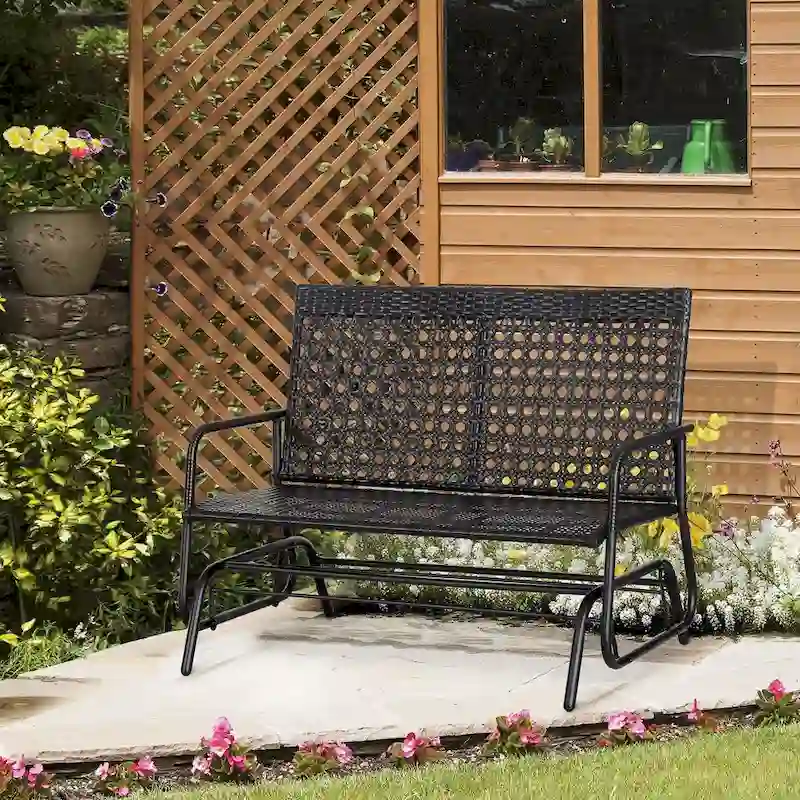 Outsunny Patio 2-Person Wicker Glider Bench Rocking Chair