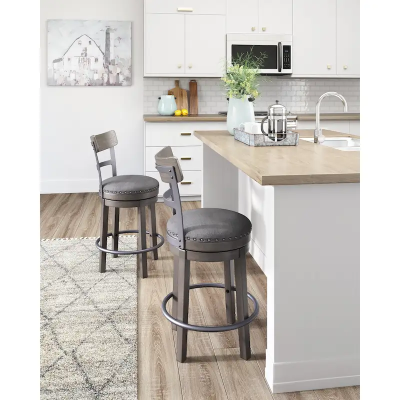 Signature Design by Ashley Caitbrook Gray Upholstered Swivel Barstool, Single