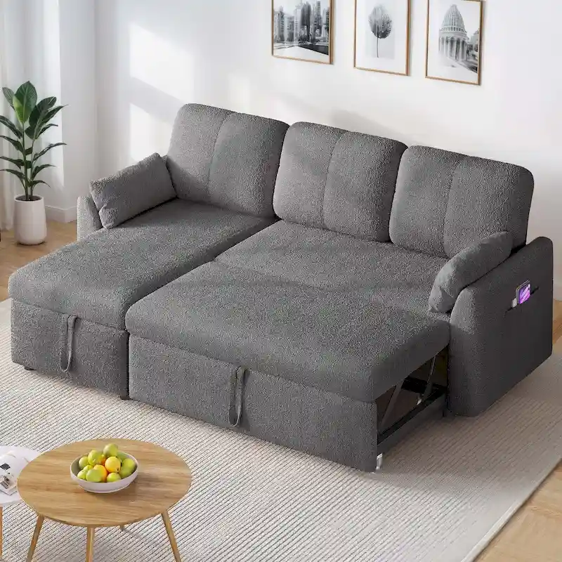 Moasis L-shaped 3-seater Reversible Sectional Sofa Bed Sleeper with Storage and Cushions