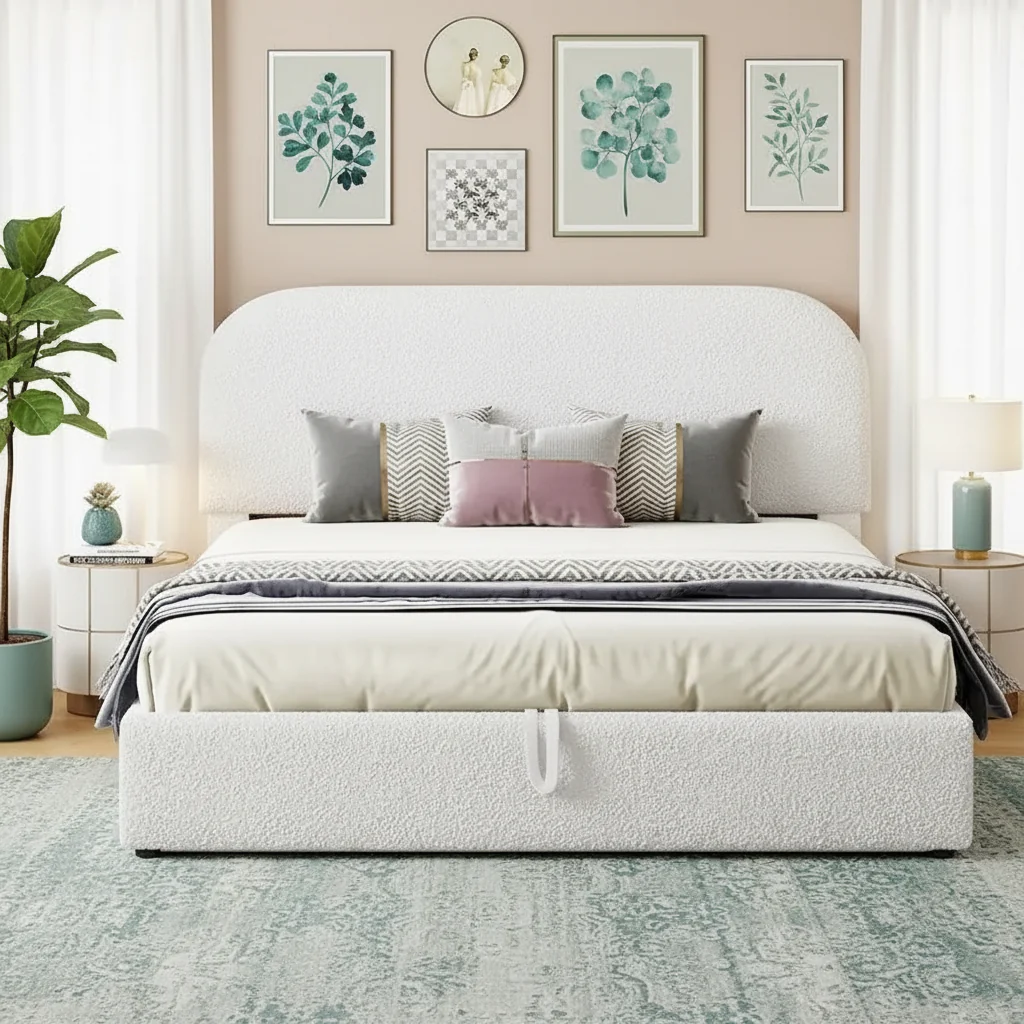 Teddy Fleece Upholstered Platform Bed with Hydraulic Storage System