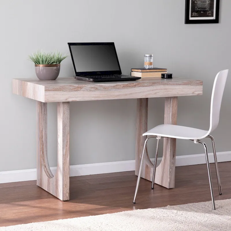 Brown Faux Marble Top Writing Desk with Geometric Base