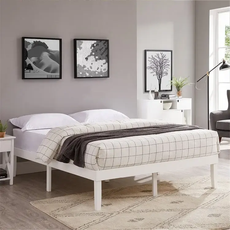 14 Inch Solid Pine Wood Platform Bed Frame No Squeak Bed Frame with Wooden Slats No Box Spring Needed