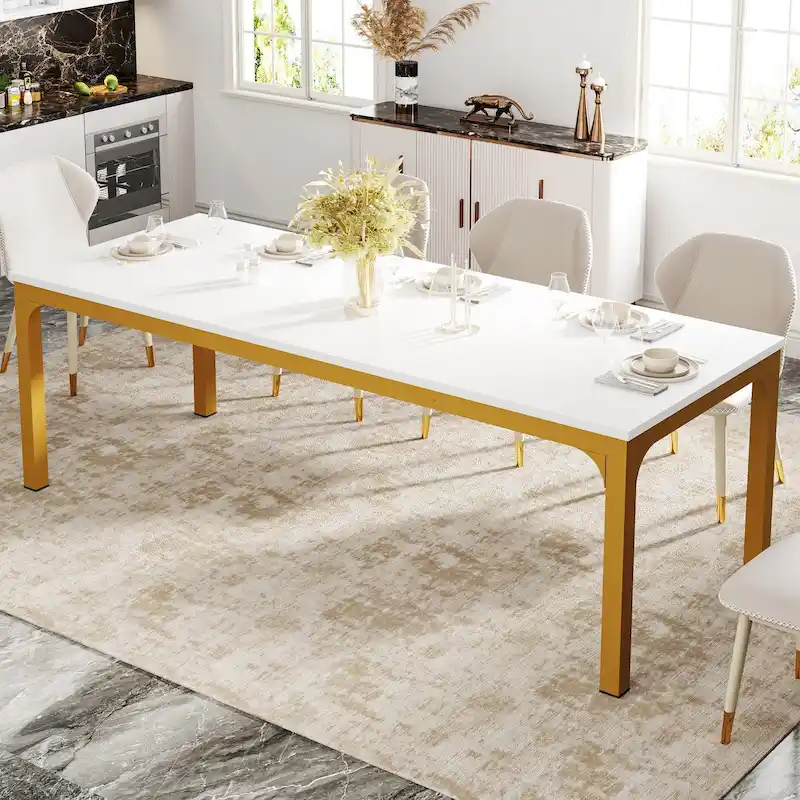 78.74-Inch Dining Table, Large Wood Dinner Table with Metal Legs for Living Room, Kitchen