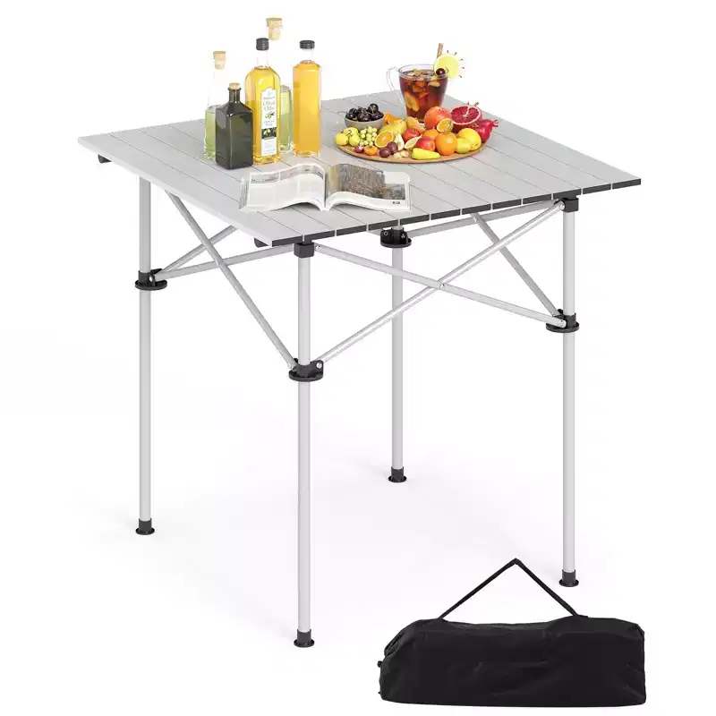 Costway Folding Roll-up Camping Table w/Metal Legs Carry Bag for Picnic Hiking BBQ Silver