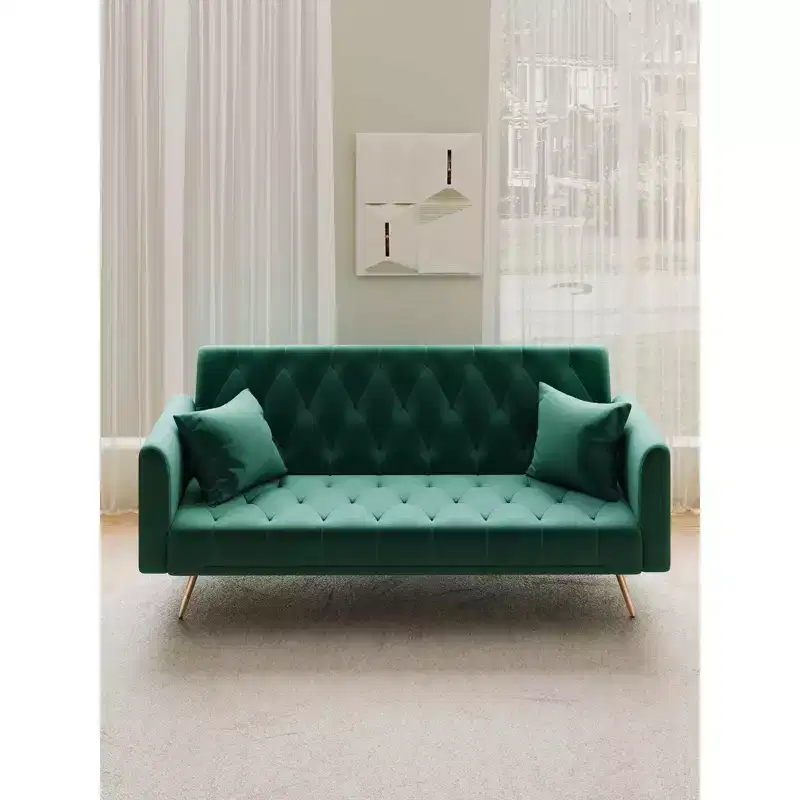 Love Seat Velvet Sofa Bed for Small Spaces - Green