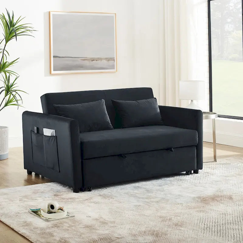 Convertible Sofa Bed, 3-In-1 Versatile Velvet Double Sofa With Pullout Bed