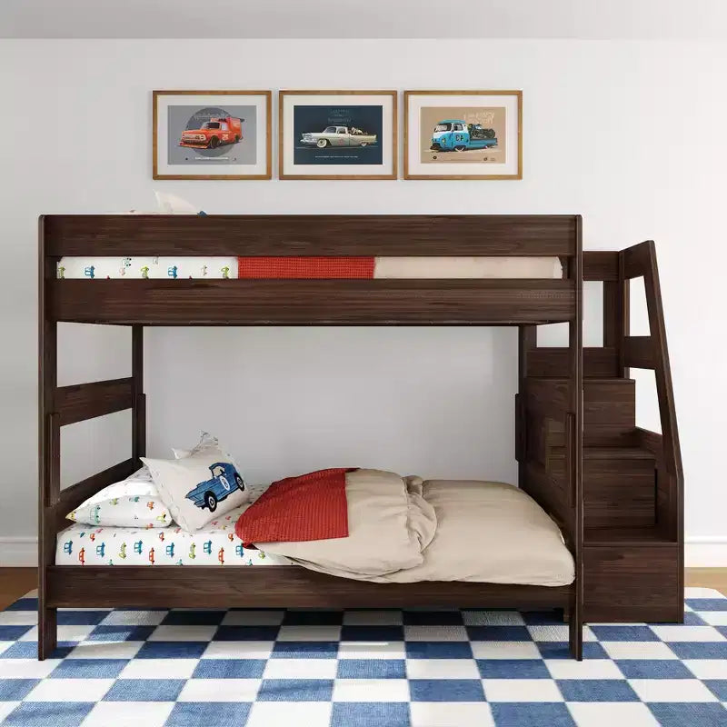 Modern Farmhouse Queen Over Queen Bunk Bed With Staircase