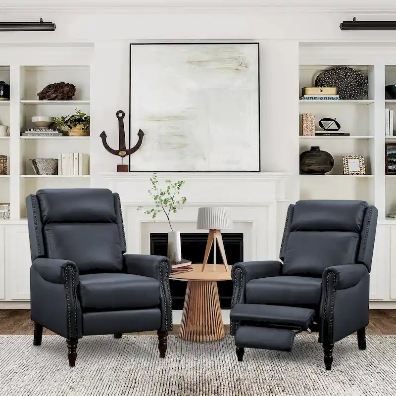 COZYMAN Mid-century Genuine Leather Recliner Adjustable Push Back Comfortable Set of 2 Arm Chairs for Living Room
