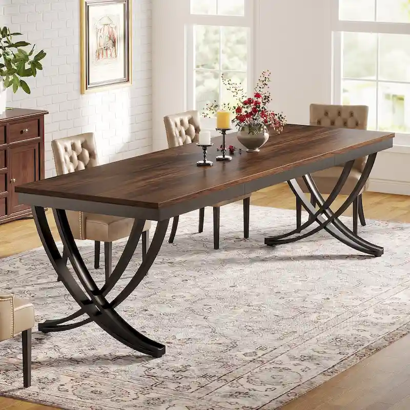 Rectangular Dining Table for 6-8 People, 78 inch Large Wood Kitchen Tables Farmhouse