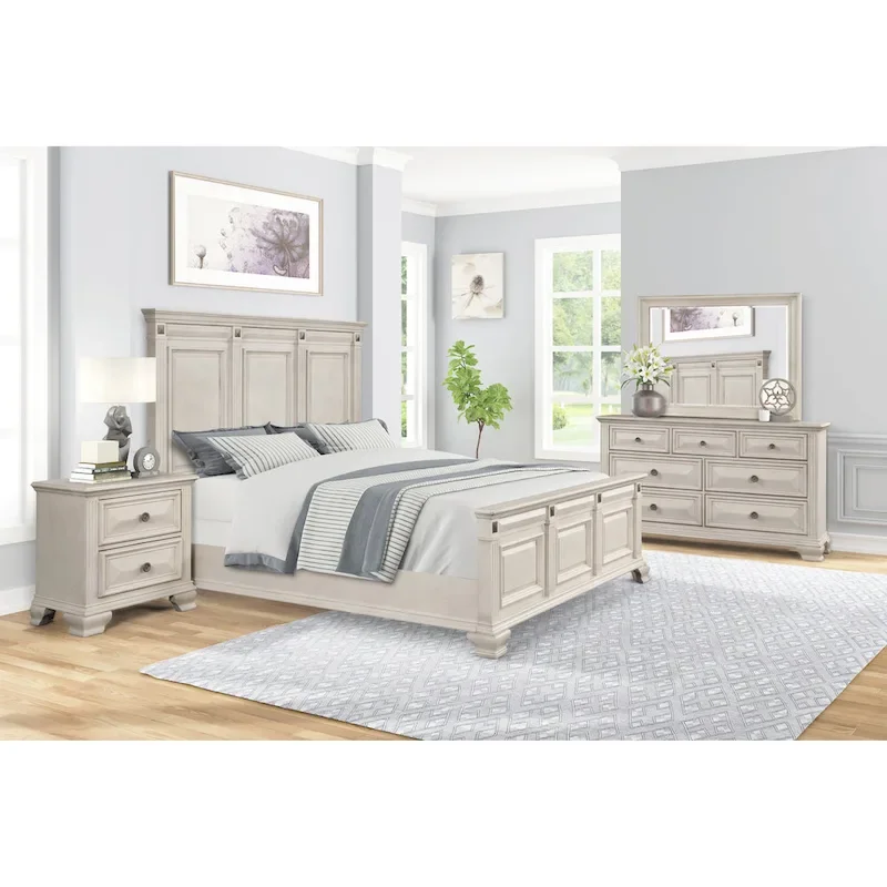 Roundhill Furniture Renova Distressed Parchment Wood 5-piece Bedroom Set